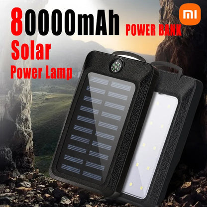 80000mAh Solar Power Bank Large Capacity Mobile Power Fast Charging With Camping Light Dual USB For iPhone Samsung Xiaomi