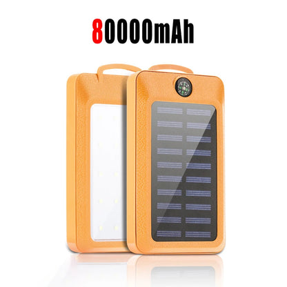 80000mAh Solar Power Bank Large Capacity Mobile Power Fast Charging With Camping Light Dual USB For iPhone Samsung Xiaomi