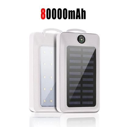 80000mAh Solar Power Bank Large Capacity Mobile Power Fast Charging With Camping Light Dual USB For iPhone Samsung Xiaomi