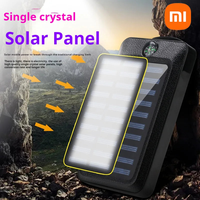 80000mAh Solar Power Bank Large Capacity Mobile Power Fast Charging With Camping Light Dual USB For iPhone Samsung Xiaomi